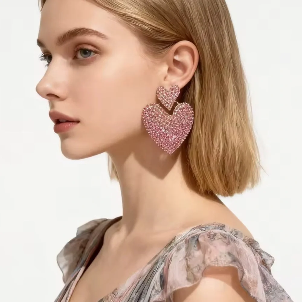Colorful Heart Crystal Drop Earrings